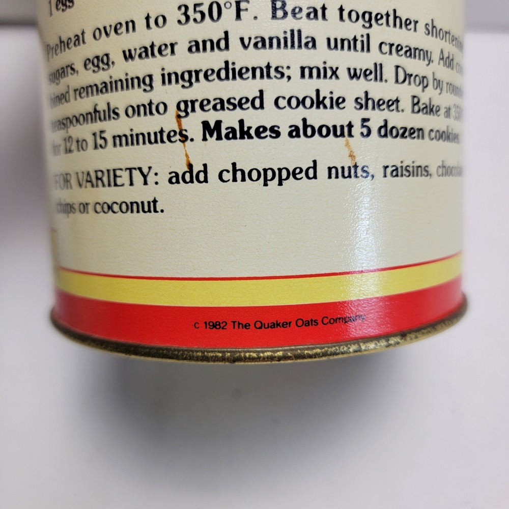 Vintage 1982 Quaker Oats Limited Edition Canister Tin Can Tall Storage Container - Picture 7 of 10